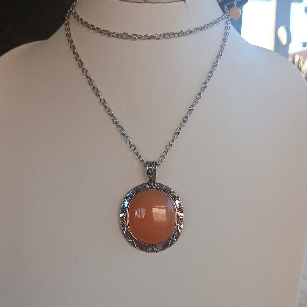 Paparazzi Silver Necklace with Orange Pendant...LONG